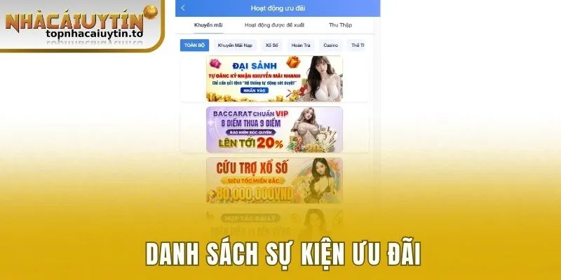 Danh sách sự kiện ưu đãi